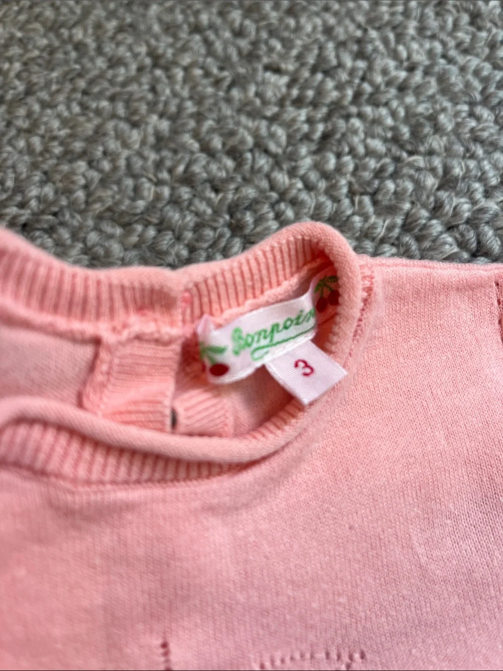 Bonpoint Soft Pink Knit One-Piece with Cherry Detail